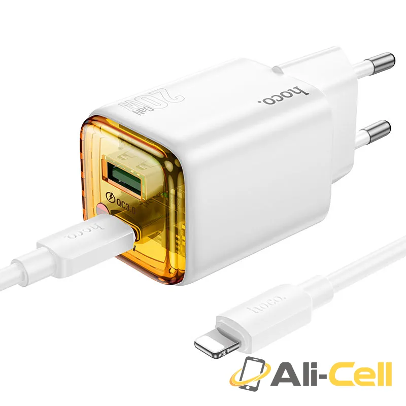 Wall charger “N52 Monsoon” PD20W + QC3.0 EU cable set (N52 Tc Ip White, Set With Type C To Ip Cable)