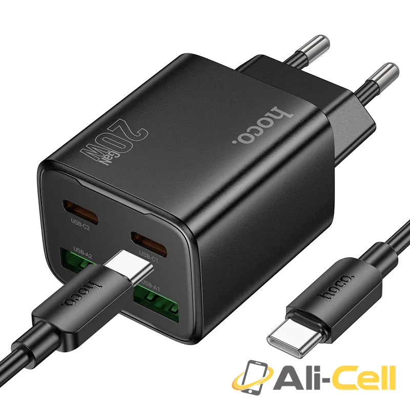 Wall charger “N55 Fundador” PD20W EU cable set (N55 Tc Tc Black, Set With Type C To Type C Cable)