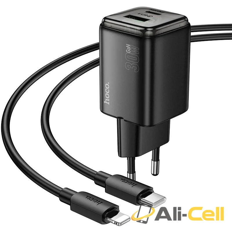 Wall charger “N53 Monsoon” PD30W + QC3.0 EU cable set (N53 Tc Ip Black, Set With Type C To Ip Cable) — 4