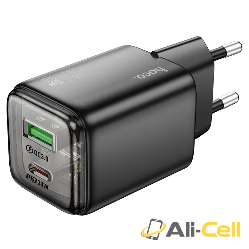 Wall charger “N53 Monsoon” PD30W + QC3.0 EU cable set (N53 Black, Single)