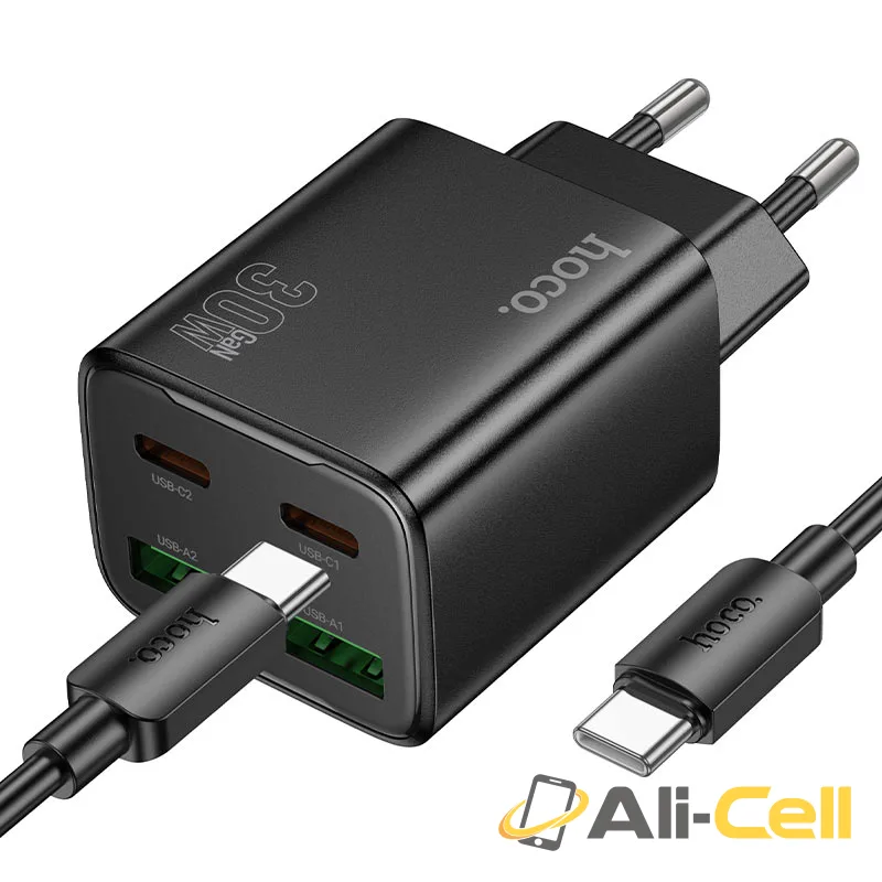Wall charger “N56 Fundador” PD30W EU cable set (N56 Tc Tc Black, Set With Type C To Type C Cable)