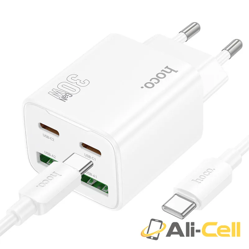 Wall charger “N56 Fundador” PD30W EU cable set (N56 Tc Tc White, Set With Type C To Type C Cable)