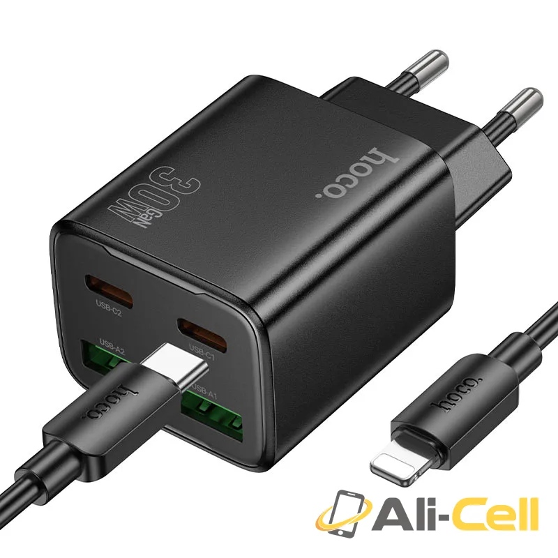Wall charger “N56 Fundador” PD30W EU cable set (N56 Tc Ip Black, Set With Type C To Ip Cable)