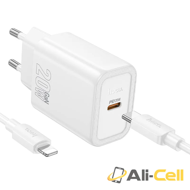 Wall charger “N60 Gentle” PD20W EU cable set (N60 Tc Ip White, Set With Type C To Ip Cable)