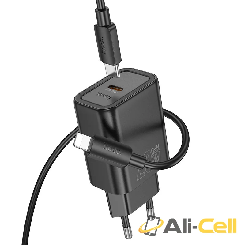Wall charger “N60 Gentle” PD20W EU cable set (N60 Tc Ip White, Set With Type C To Ip Cable) — 3