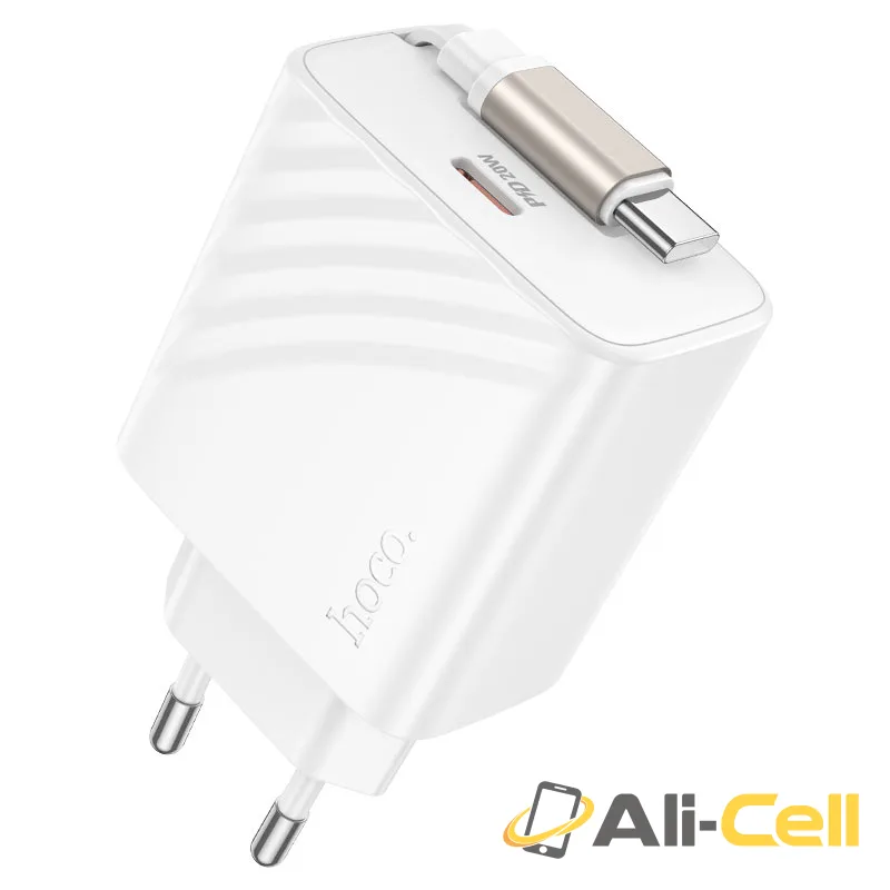 Wall charger “N57 Full” PD20W EU retractable cable (N57 Black) — 2