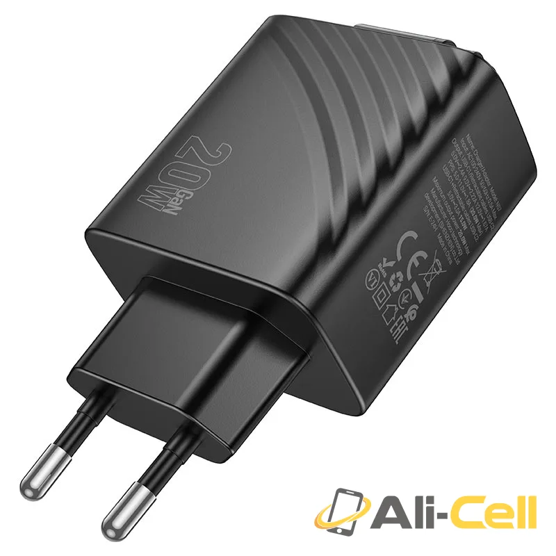 Wall charger “N57 Full” PD20W EU retractable cable (N57 Black) — 5