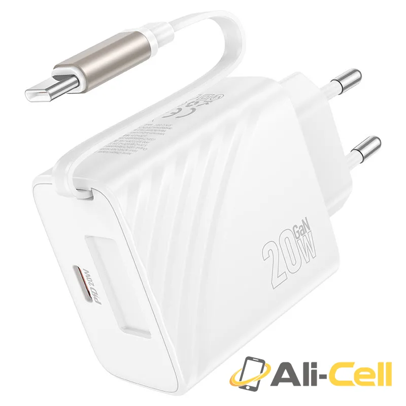 Wall charger “N57 Full” PD20W EU retractable cable (N57 White)