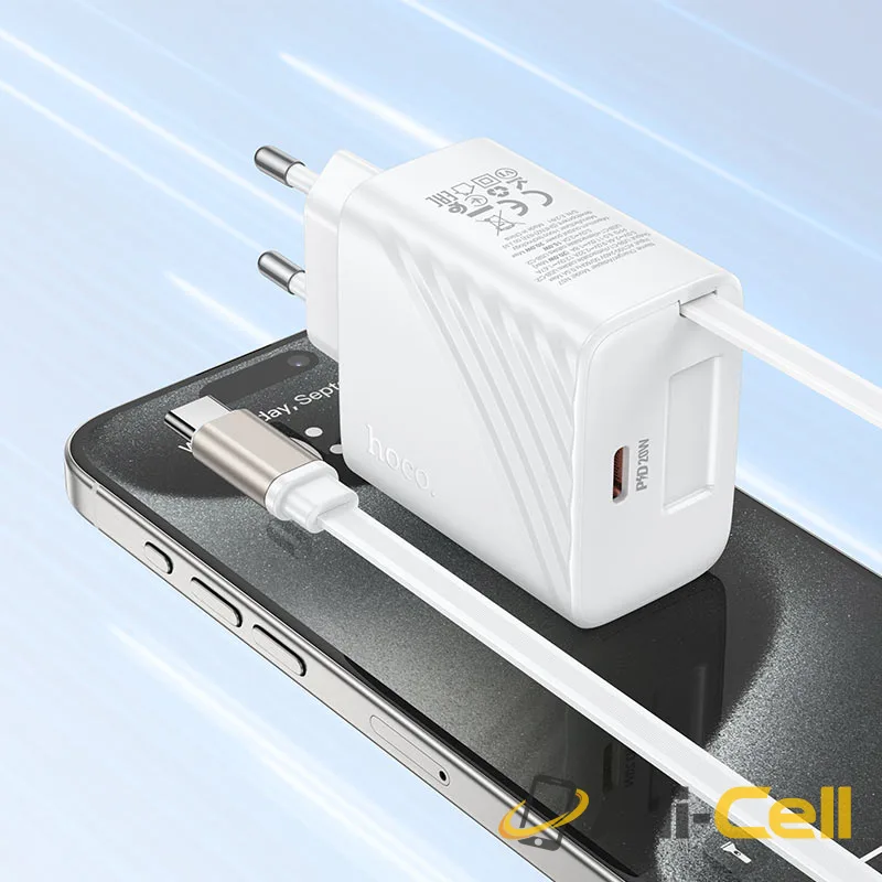 Wall charger “N57 Full” PD20W EU retractable cable (N57 White) — 8