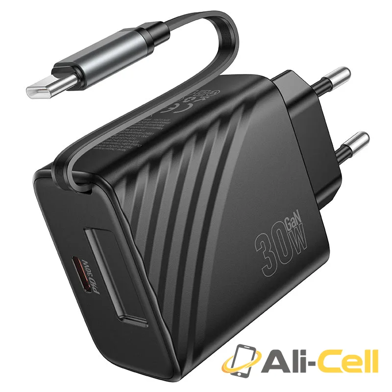 Wall charger “N58 Full” PD30W EU retractable cable (N58 Black)