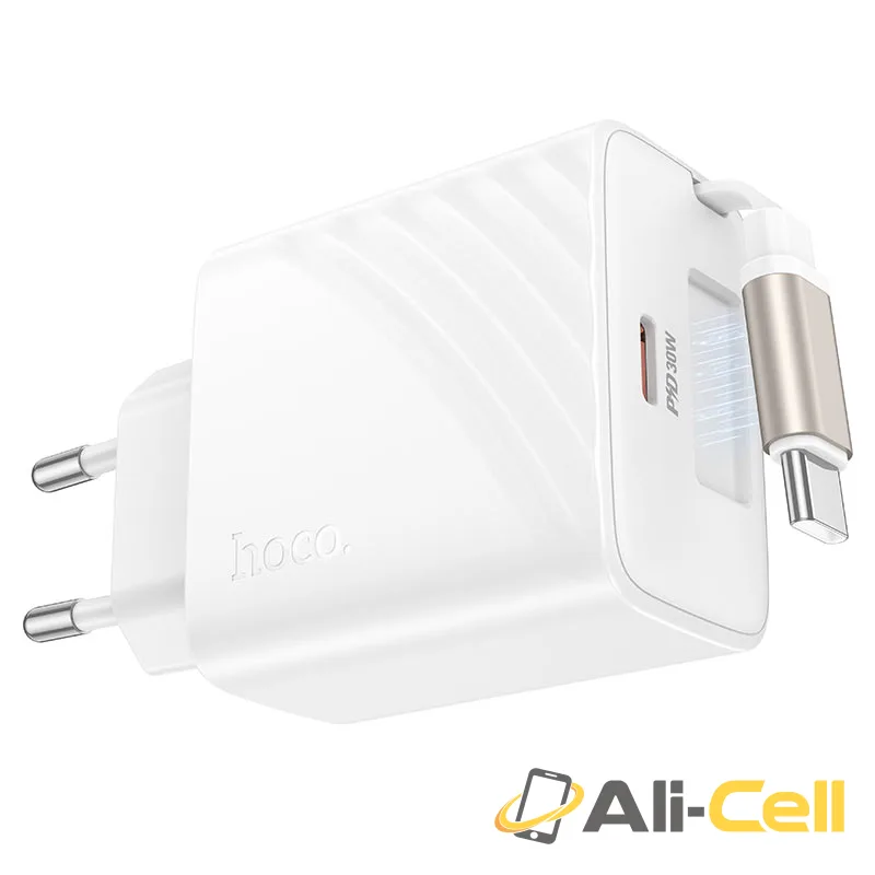 Wall charger “N58 Full” PD30W EU retractable cable (N58 Black) — 3