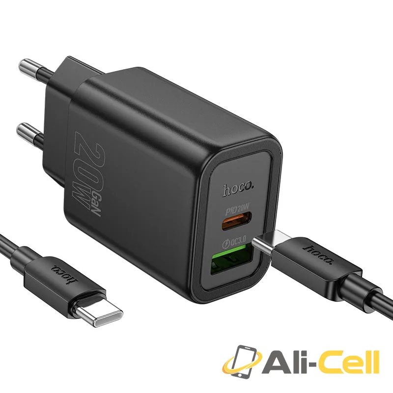 Wall charger “N61 Gentle” PD20W + QC3.0 EU cable set (N61 Tc Tc Black, Set With Type C To Type C Cable)