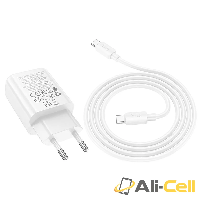 Wall charger “N61 Gentle” PD20W + QC3.0 EU cable set (N61 Tc Tc White, Set With Type C To Type C Cable) — 5