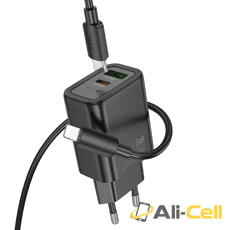 Wall charger “N61 Gentle” PD20W + QC3.0 EU cable set (N61 Tc Ip White, Set With Type C To Ip Cable) — 4