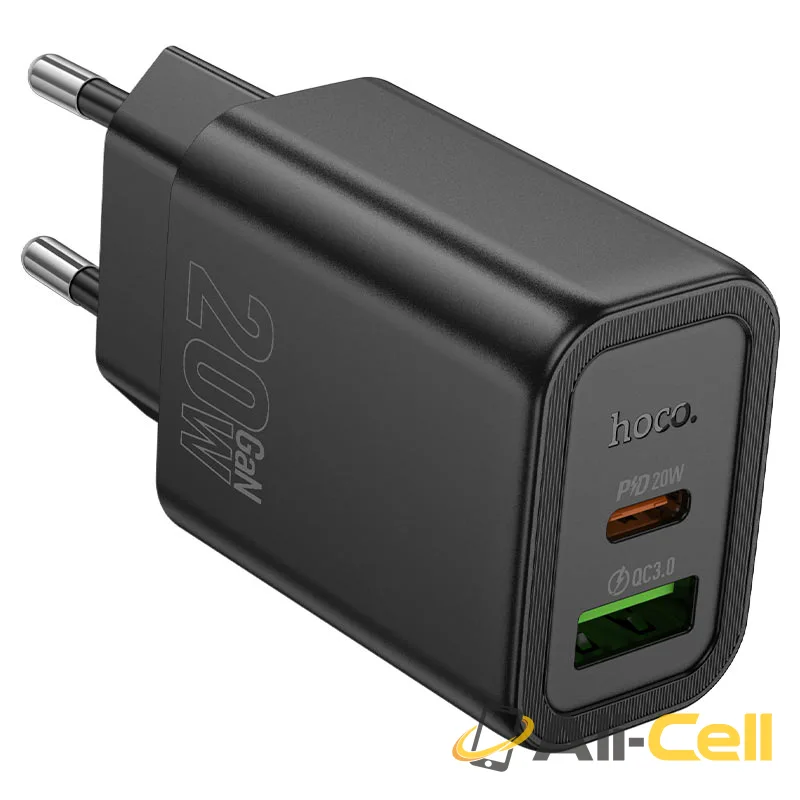 Wall charger “N61 Gentle” PD20W + QC3.0 EU cable set (N61 Black, Single)