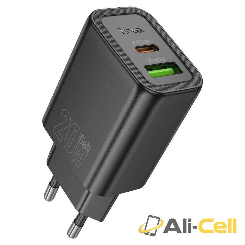 Wall charger “N61 Gentle” PD20W + QC3.0 EU cable set (N61 Black, Single) — 2
