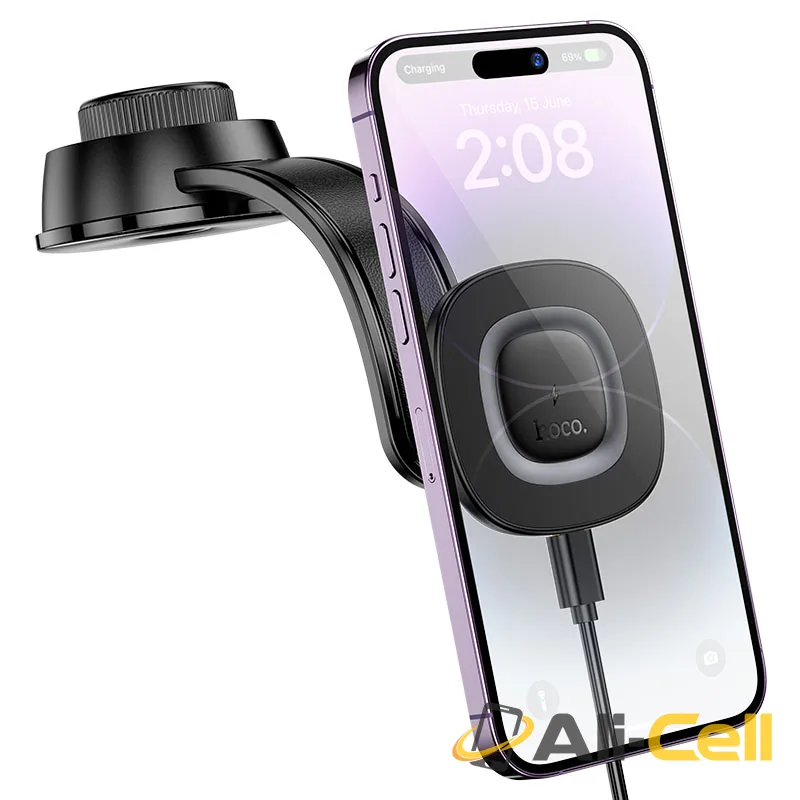 Car wireless charger “HW31 Crown” for dashboard (Hw31 Black Metal Grey) — 3