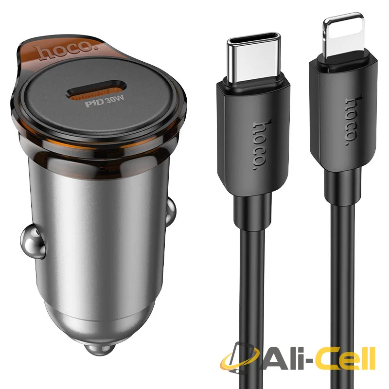 Car charger “NZ16 Rigorous” 30W cable set (Nz16 Tc Ip Metal Grey, Set With Type C To Ip Cable)