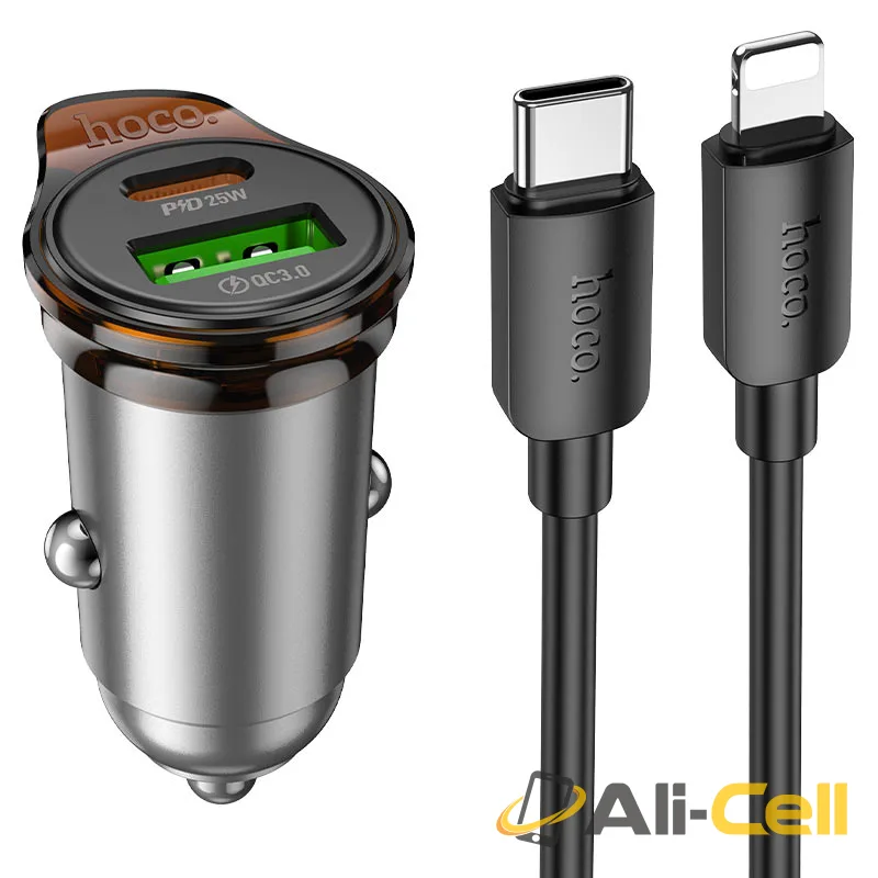 Car charger “NZ16A Rigorous” 43W cable set (Nz16a Tc Ip Metal Grey, Set With Type C To Ip Cable)