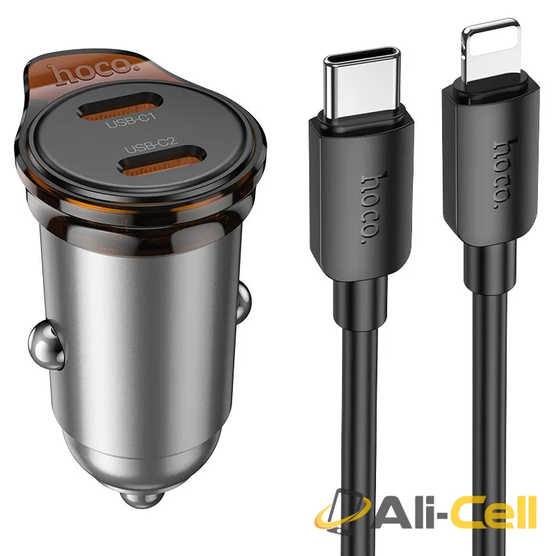 Car charger “NZ16B Rigorous” 45W cable set (Nz16b Tc Ip Metal Grey, Set With Type C To Ip Cable)