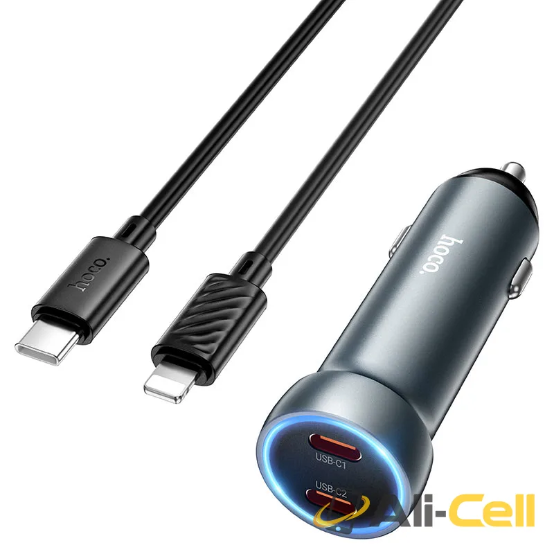 Car charger “Z54B Prosperous” 60W cable set (Z54b Tc Ip Metal Grey, Set With Type C To Ip Cable)