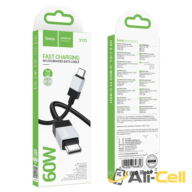Cable Type-C to Type-C “X110 Honorific” PD 60W fast charge (X110 Tc Tc Black, 1.0m) — 8