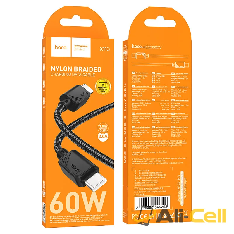 Cable Type-C to Type-C “X113 Beneficio” PD 60W fast charge (X113 Tc Tc Grey, 1.0m) — 8