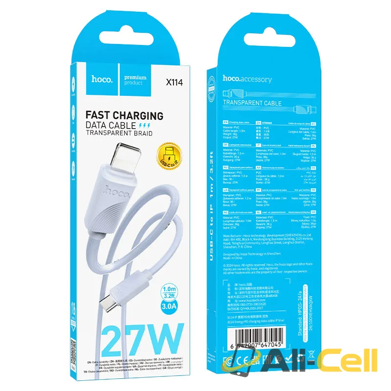 Cable Type-C to iP “X114 Energy” PD 27W fast charge (X114 Tc Ip Blue, 1.0m) — 8