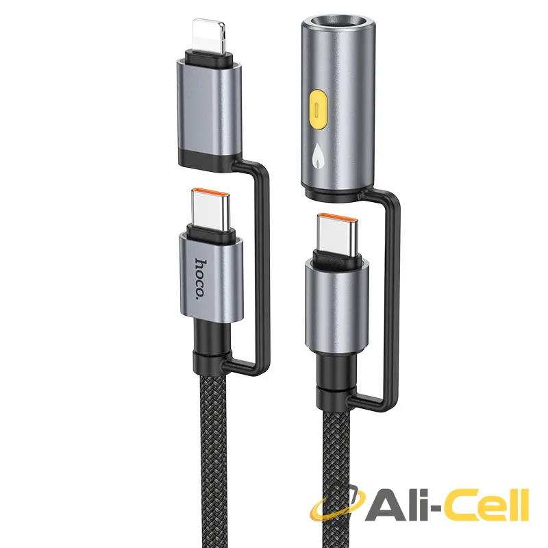 Cable Type-C / iP to Type-C / cigarette lighter “U138” 60W (U138 Tc Ip Tc Cig Black, 1.2m)