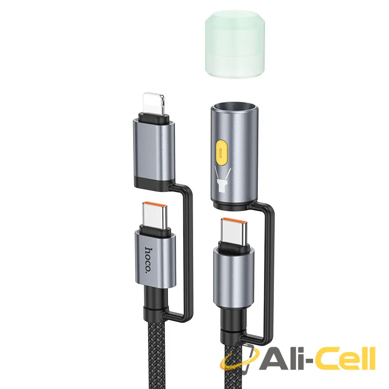 Cable Type-C / iP to Type-C / LED flashlight “U138” 60W (U138 Tc Ip Tc Led Black, 1.2m)