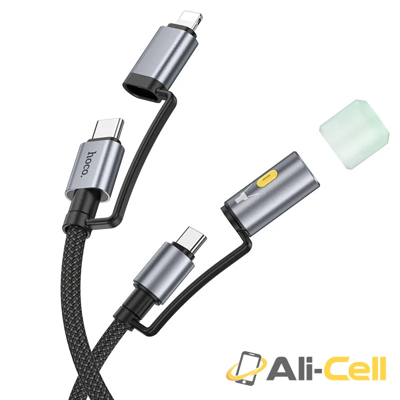 Cable Type-C / iP to Type-C / LED flashlight “U138” 60W (U138 Tc Ip Tc Led Black, 1.2m) — 3