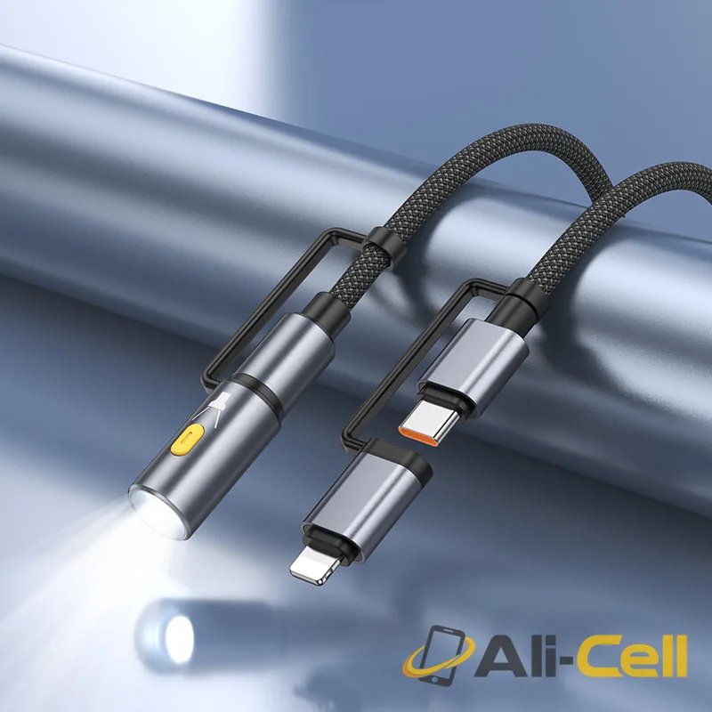 Cable Type-C / iP to Type-C / LED flashlight “U138” 60W (U138 Tc Ip Tc Led Black, 1.2m) — 8
