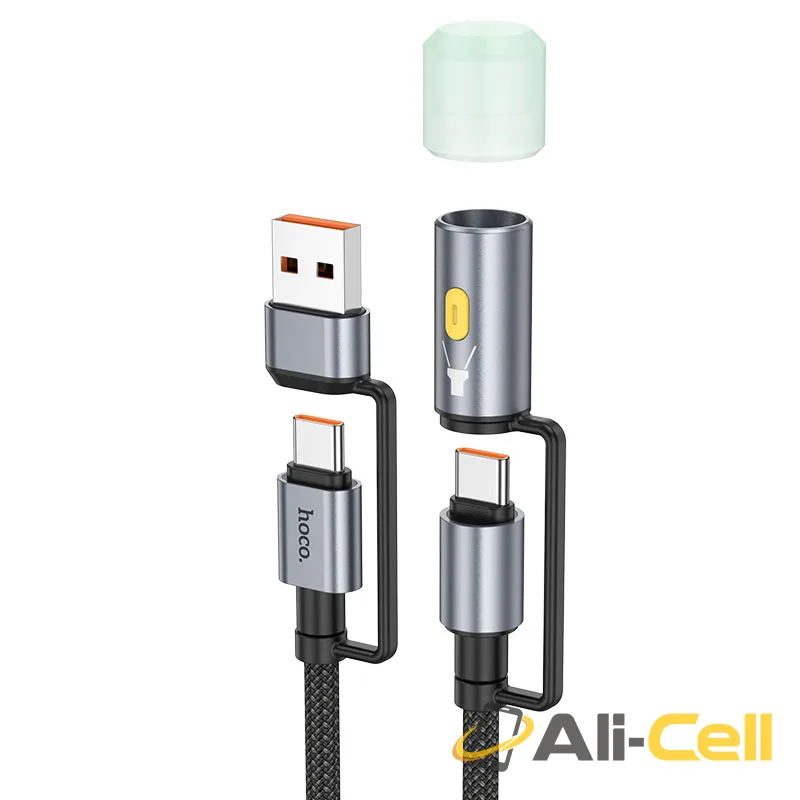 Cable Type-C / USB to Type-C / LED flashlight “U138” 60W (U138 Usb Tc Tc Led Black, 1.2m)