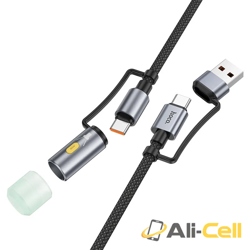 Cable Type-C / USB to Type-C / LED flashlight “U138” 60W (U138 Usb Tc Tc Led Black, 1.2m) — 2