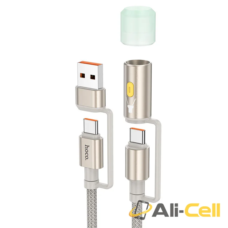Cable Type-C / USB to Type-C / LED flashlight “U138” 60W (U138 Usb Tc Tc Led Grey, 1.2m)
