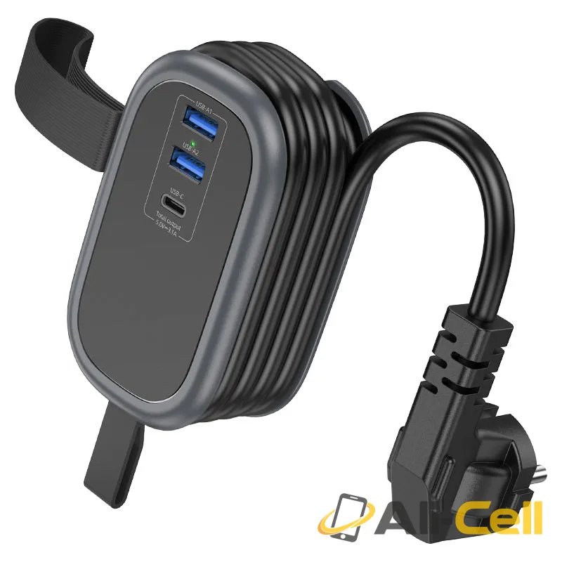 Power strip “NS6 Sharp” 3 ports + 1 socket EU / GER (Ns6 Black) — 2
