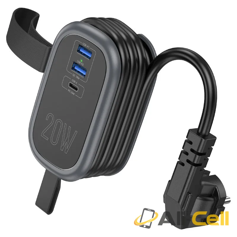 Power strip “NS7 Sharp” PD20W 3 ports + 1 socket EU / GER (Ns7 Black) — 2