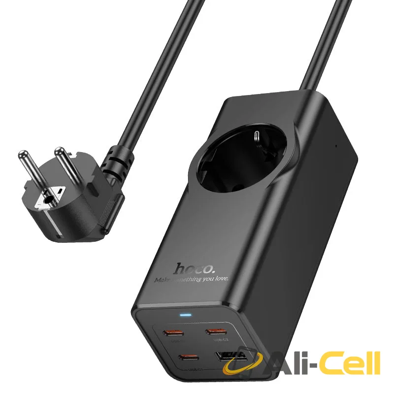 Power strip “NS9 Wisdom” PD67W 4 ports + 1 socket EU / GER (Ns9 Black) — 2