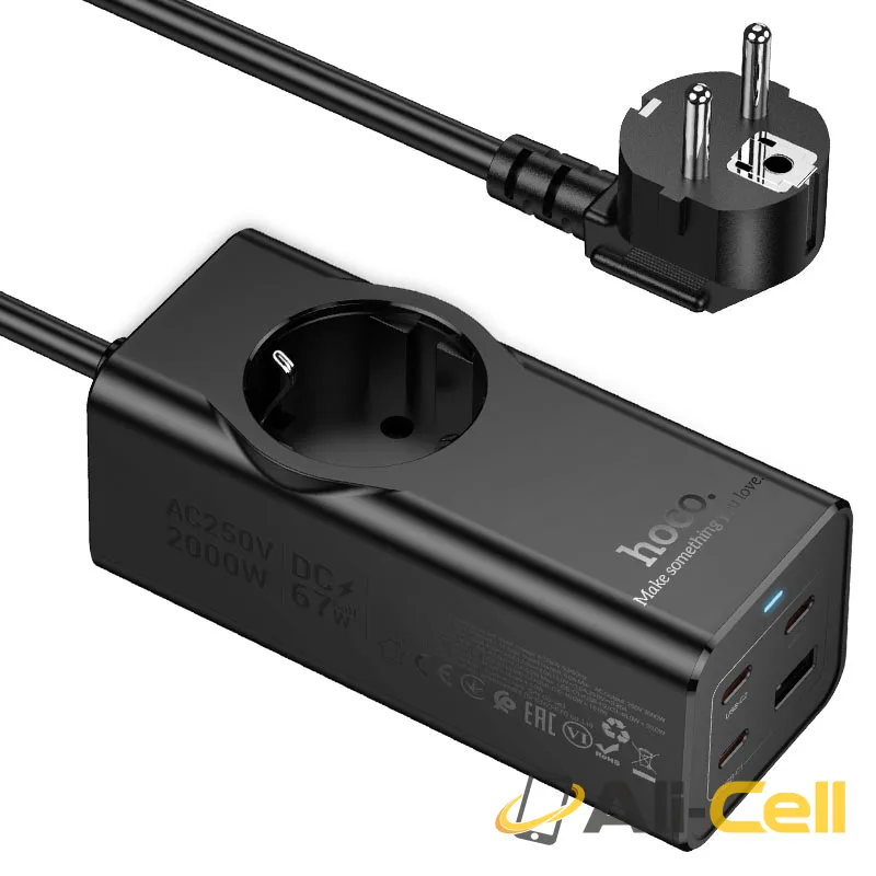 Power strip “NS9 Wisdom” PD67W 4 ports + 1 socket EU / GER (Ns9 Black) — 4