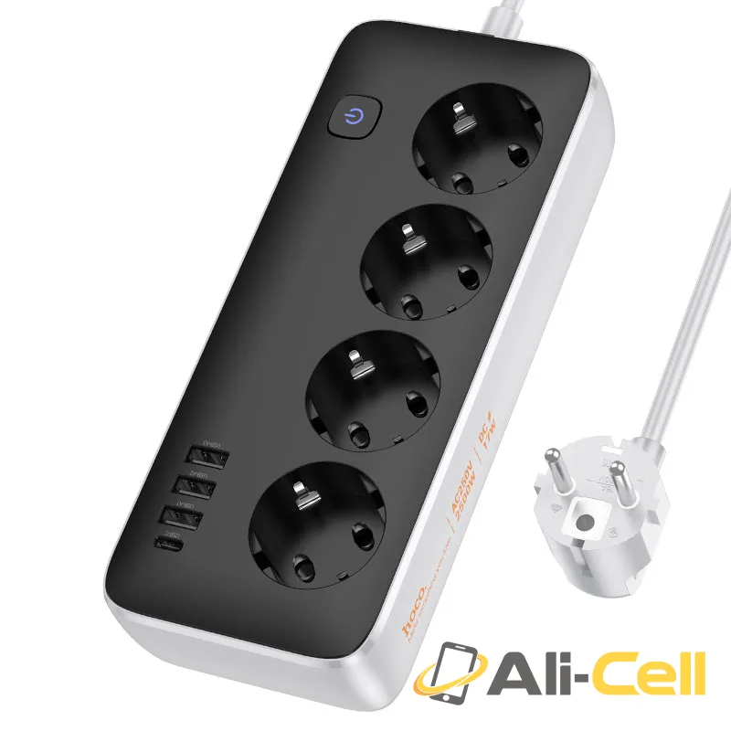 Power strip “AC21 Sunlight” 4 ports + 4 sockets EU / GER (Ac21 White, 1.5m) — 2