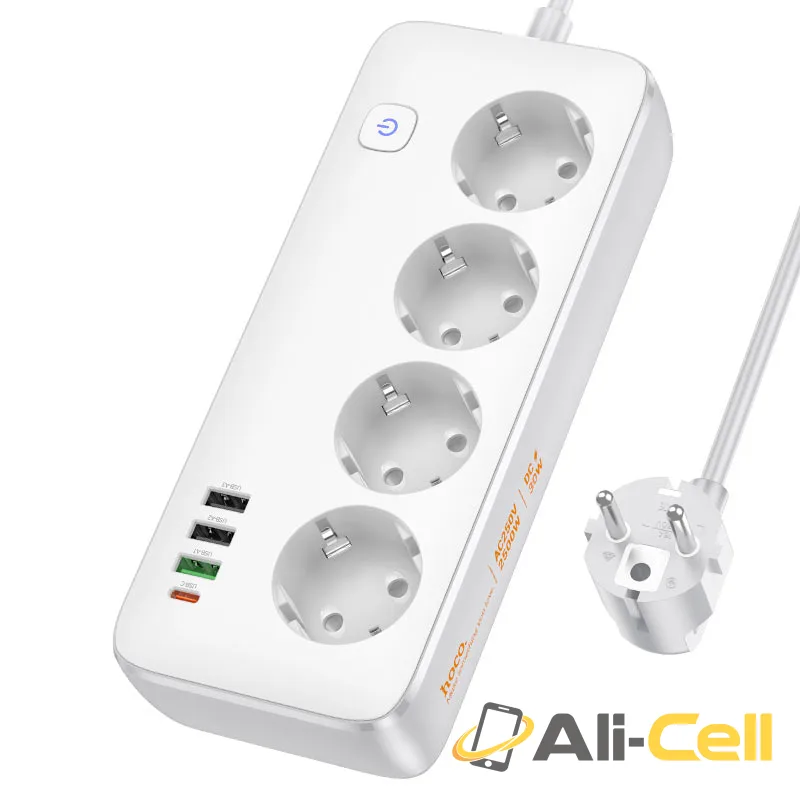 Power strip “AC22 Sunlight” PD30W 4 ports + 4 sockets EU / GER (Ac22 Black, 1.5m) — 2