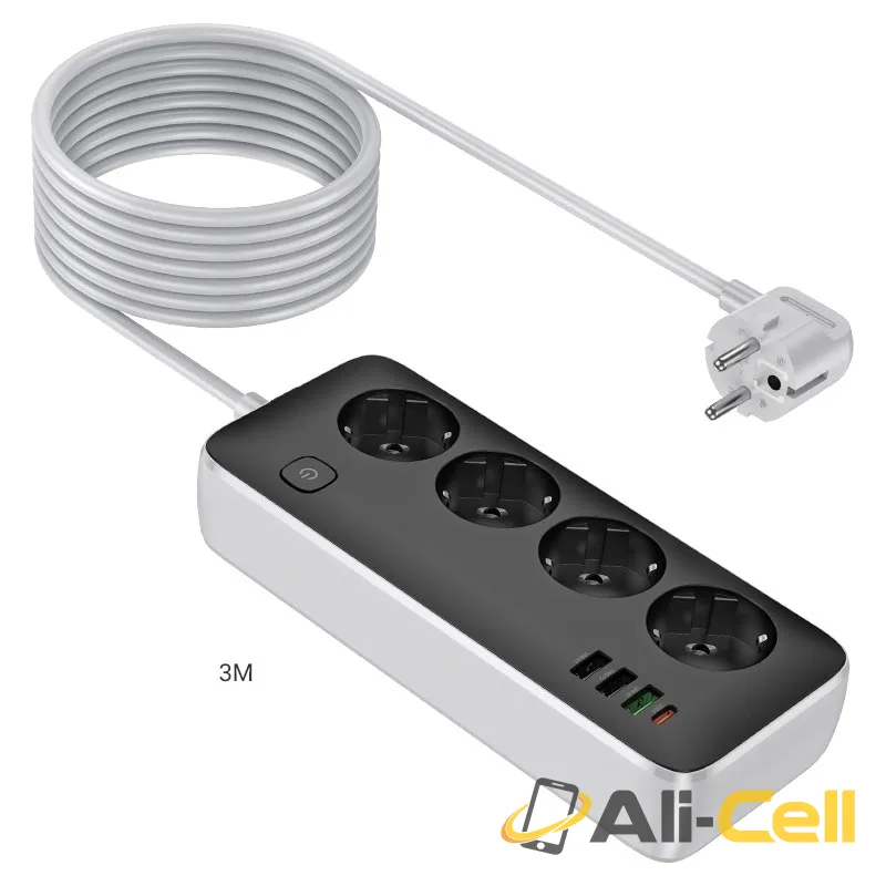 Power strip “AC22 Sunlight” PD30W 4 ports + 4 sockets EU / GER (Ac22 White, 1.5m) — 4