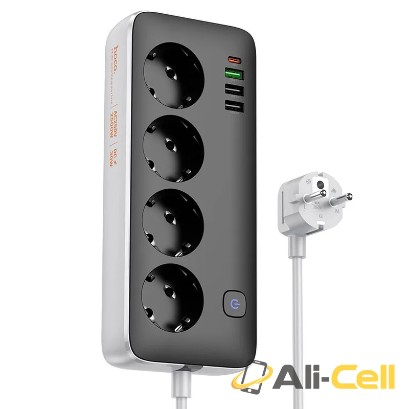 Power strip “AC22 Sunlight” PD30W 4 ports + 4 sockets EU / GER (Ac22 Black, 3m)