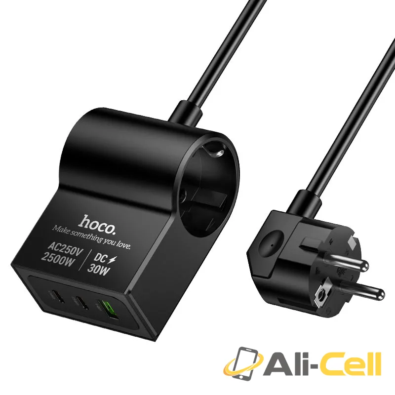 Power strip “AC33 Win” PD30W 3 ports + 1 socket EU / GER (Ac33 Black) — 2