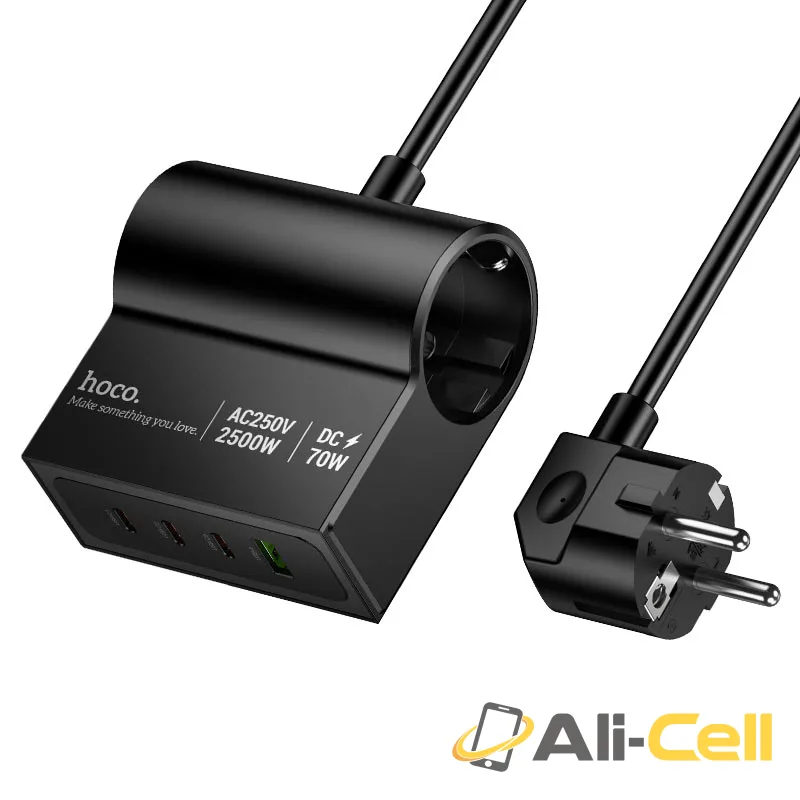 Power strip “AC34 Win” PD70W 4 ports + 2 sockets EU / GER (Ac34 Black) — 2
