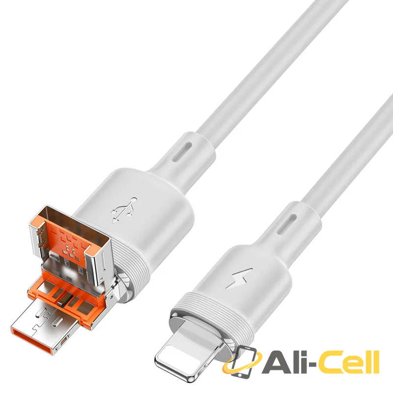 Cable USB / Type-C to iP “U131 Afortunado” PD 27W (U131 2in1 Ltn White, 1.2m) — 2