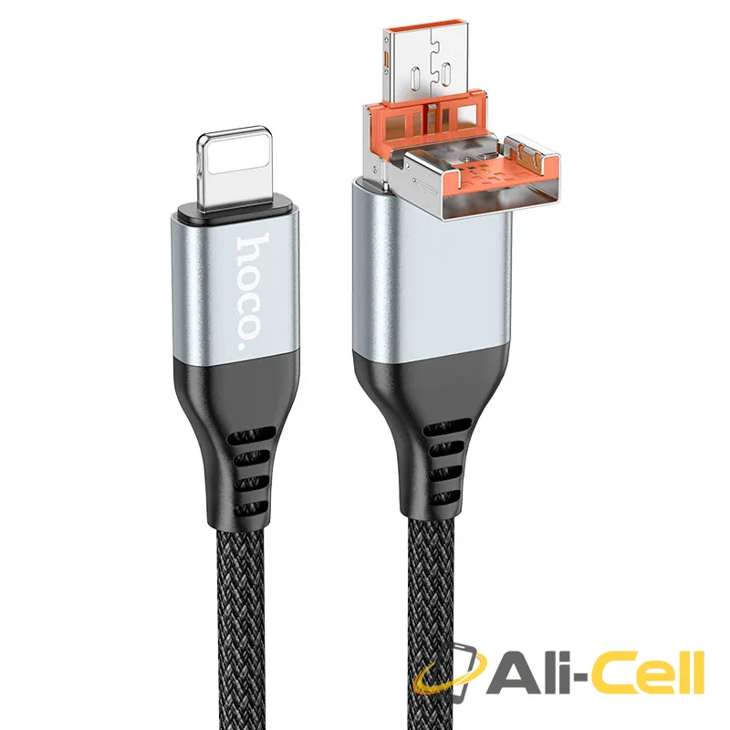 Cable USB / Type-C to iP “U128 Viking” PD 27W fast charge (U128 2in1 Ltn Black, 1.2m)