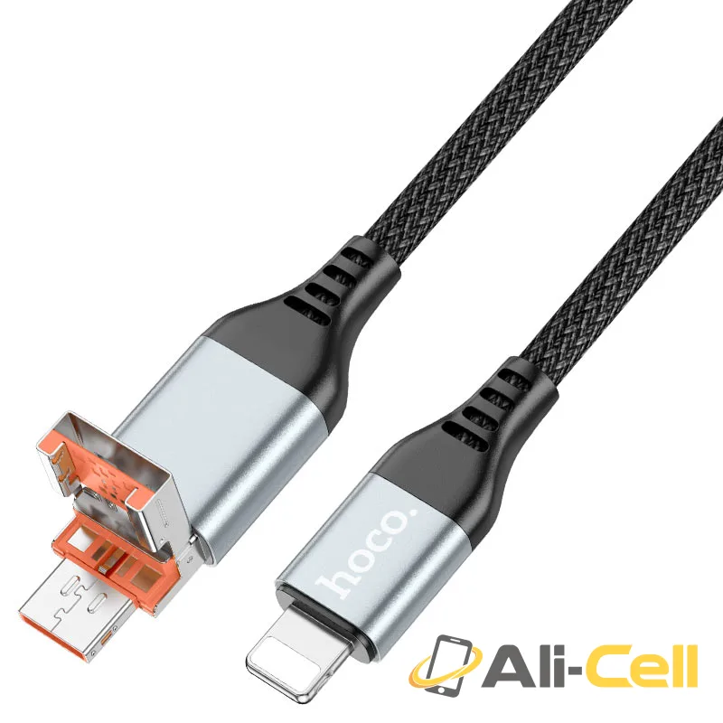 Cable USB / Type-C to iP “U128 Viking” PD 27W fast charge (U128 2in1 Ltn Black, 1.2m) — 2