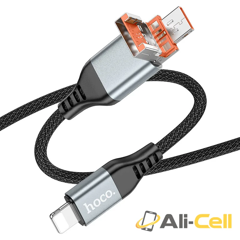 Cable USB / Type-C to iP “U128 Viking” PD 27W fast charge (U128 2in1 Ltn Black, 1.2m) — 3
