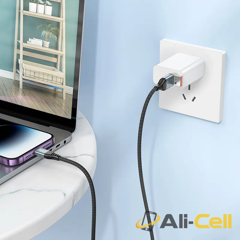 Cable USB / Type-C to iP “U128 Viking” PD 27W fast charge (U128 2in1 Ltn Black, 1.2m) — 8